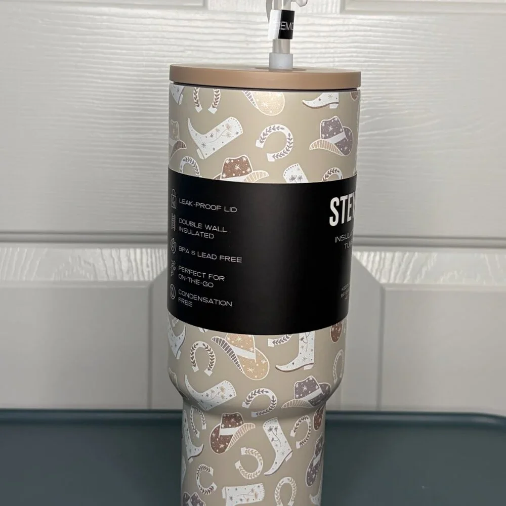 Steve Madden 40oz Insulated Stainless Steel Tumbler Western Theme Cup w/ Handle